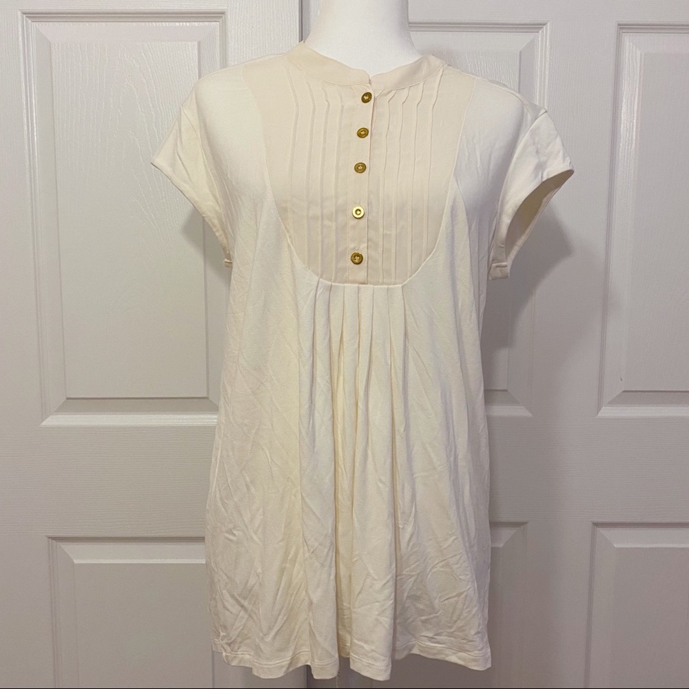 NY&Co Ivory Pleated Short Sleeve Blouse XL NWT